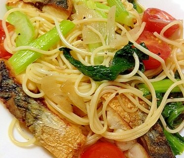 お魚と野菜のハーモニー◎サバとトマトのスパゲティー